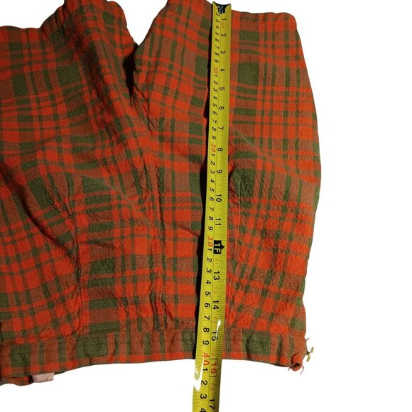 Girls 12 20W Shorts Vtg 60's Plaid High-Waist Orange Green Cotton Side Zipper - Picture 8 of 9